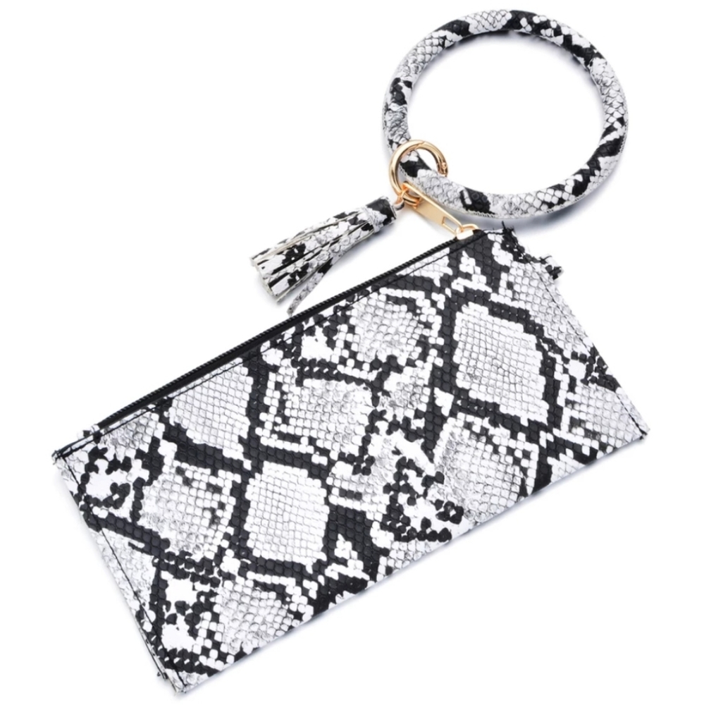 Snakeskin Mini Clutch with Bangle - White